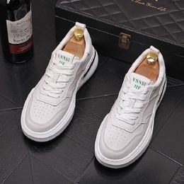 Fashion Men Small White Shoes 2023 New White Sports Casual Shoes Lace Up Match Color Thick Bottom Breathable Sneakers D2A55