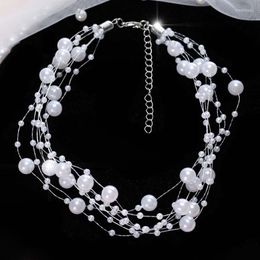 Chains Choker Pendant Necklace For Woman Wedding Party Jewelry Artificial Pearl Female Short Wire Chain Necklaces Schmuck