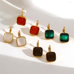 Hoop Earrings Flashbuy Exquisite Stainless Steel White Green Square Crystal For Women Charm Multicolor Fashion Jewellery Gift