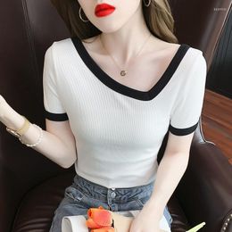 Women's T Shirts Niche Oblique Collar Cavicle Short-sleeved T-shirt Cotton Women Summer Style White Black Slim Fit Tees Street Wear Lady Top