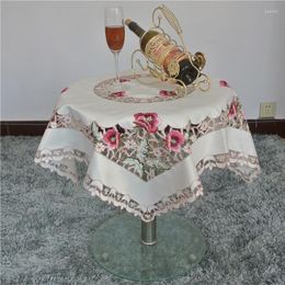 Table Cloth Modern Square Satin Tablecloth Mantel Nappe Embroidered White Lace Tea Cover Kitchen Dining Christmas Wedding Decor