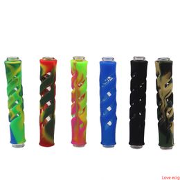 Glass & Silicone One Hitter Pipes Tobacco Smoking Herb Heady Straight Type Pipe Hose 90MM Cigarette Holder Tobacco OG Glass Pipes