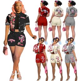 2024 Designer brand summer tracksuits Women two 2 piece sets baseball uniform outfits Short sleeve jacket shorts Casual Print Sportswear sports suits Bulk 9525-5