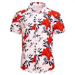Men's Casual Shirts Men Hawaiian Turn-down Collar Buttoned Tops Men's Tropical Floral Print Short Sleeve Shirt Beach Streetwear Blouse