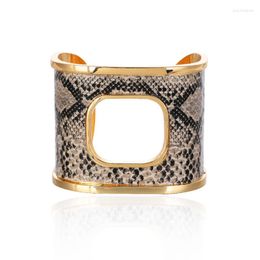 Bangle Sexy Snakeskin Print Cuff Bangles For Women Female Adjustable Exaggerated Wide Alloy Bracelets Punk Jewellery