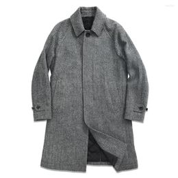 Men's Wool Men's Winter Coat Long Herringbone Tweed Balmacaan Raglan Sleeve Quilted Trench Classic Jacket Vintage America Clothes