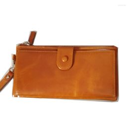 Wallets Retro Top Layer Cowhide Leather Women Wallet Purse Ladies Card Holder Multi-card Large Capacity Mobile Phone Bag