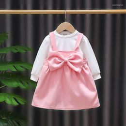 Clothing Sets Fall Kid Girl Clothes Pullover Straps Dress 2Pcs Set Big Bow Cute Princess Children Casual Baby Outfit A853