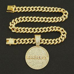 Hip Hop Big Round Iced Out Anhänger Passende 13 mm Miami Cuban Chains Halsketten Voller Zirkonia Bling KONDEBOY Schmuck Für Männer Frauen Rapper Nachtclub Zubehör