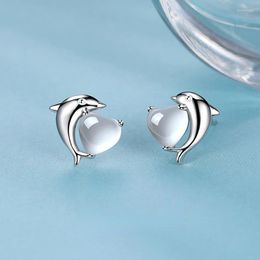 Stud Earrings Animal Earring Simple Cute Ocean Dolphin Heart Opal Exquisite Birthday Gift For Girls Everyday Wearable Jewellery