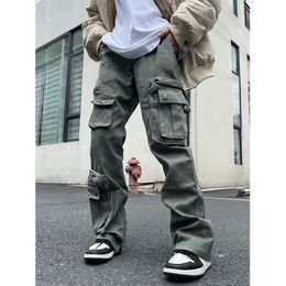 Women's Pants s Cargo Men Clothing Streetwear Vintage Multipocket Hip Hop Mens Loose Casual Straight Zipper Foot Mouth 230321