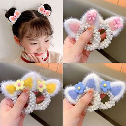 Cat Ear Pearl Hair Rope Girls Cute Elastic Hair Bands Hair Accessories Children Flower Cartoon Headbands Headwear Ornaments