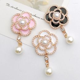 Charms 2PC Enamel Pearl Camellia Diy Jewelry Making Accessories Alloy Flowers Mobile Phone Shell Hair Decoration