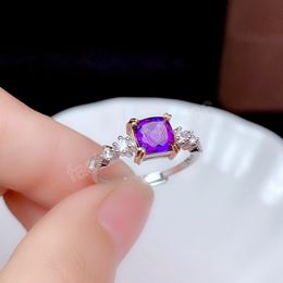Trendy Classic Ladies Purple Square Geometric Crystal Female Ring For Women Party Jewellery Accessories