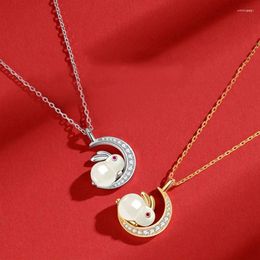 Pendant Necklaces Imitation Hetian Jade Moon Gild Necklace 2023 Chinese Zodiac Hare Animal Transshipment Gift Girl