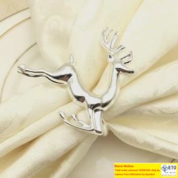 Christmas Deer Napkin Rings Alloy Napkin Buckle Hotel Wedding Party Table Decoration Silver Gold Colors