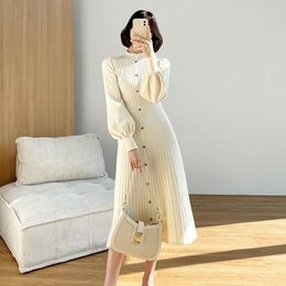 Casual Dresses Nowsaa Korean Sweater Dress Women Long Puff Sleeve Knitted Pullover Soft Warm Spring Fall Maxi Oversize Jumper Vestidos