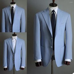 Men's Suits Light Sky Blue Notch Lapel Men Groom Tuxedos Terno Masculino Costum Homme Prom Blazer For Man 2 Pieces Jacket Pant