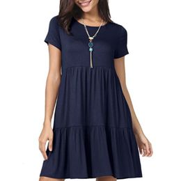 Casual Dresses Women Dress Solid Colour Short Sleeve Loose Ruffle Hem Dress for Summer -MX8 230321