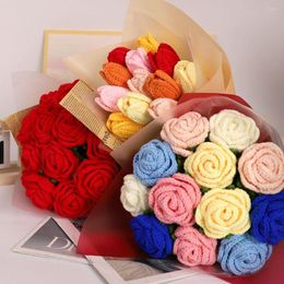 Decorative Flowers 1Pcs Knit Flower Rose Tulips Fake Bouquet Wedding Decoration Hand-woven Home Table Decorate Creative Knitting