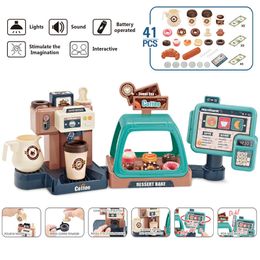 Other Toys Kids Play House Educational Mini Kitchen Simulation Food Ice Cream Donut Supermarket Coffee Machine Set Gift for Children 230320