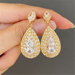 14K Gold Water Drop AAAAA Zircon Dangle Earring Jewellery Party Wedding Drop Earrings for Women Bridal Engagement Birthday Gift