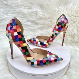 2023 Women fashion dress shoes 12cm 10cm heels girls casual Colourful thin heel pumps pointed closed toe high heel lady sexy club dinner shoes big size 42 40 No Box #A025