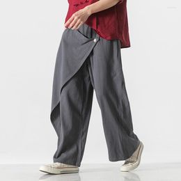 Men's Pants 2023 Summer Men Cotton Linen Wide Leg Women Chinese Style High Street Long Trousers Male Vintage Spliced Hanfu