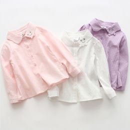 Kids Shirts Spring Autumn 2 3 4 5 6 7 8 10 Years Cotton Solid Color Long Sleeve Cartoon Embroidery Blouses Shirt For Kids Baby Girl 230321