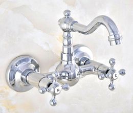 Kitchen Faucets Chrome Wall Mount Double Handle Bathroom Faucet Vanity Vessel Sinks Mixer Tap Cold And Water Tnf583