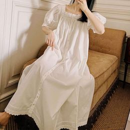 Women's Sleepwear White Vintage Cotton Plus Size Nightgowns Women Summer Short Sleeve Nightdress Sweet Square Collar Long Nightie Loose Slee