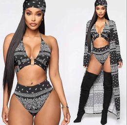 Women's Tracksuits Adogirl Women Bandana Print Four Pieces Set Swimsuit P230307