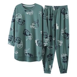 Women's Sleepwear Big Size M-5XL Spring Knitted Cotton Pijamas Two Piece Set Long Sleeved Women Pyjamas Ladies Sleepwear Cute Cartoon Pijamas 230321