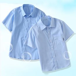 Kids Shirts Summer Kids Blue Shirts for Girls School Uniform Blouses for Boy Short Sleeve Preppy Cotton Children Clothes Vestidos 8 10 14 Y 230321