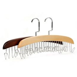 12 Hooks Wood Hangers Racks With Stainless Steel Scarf Hooks Tie Belt Cloth Hanger Organiser RRA1223