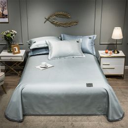 Bedding sets est Products Pure Color Embroidered ice Silk Mat Bed Cover fitted sheet Pillowcases 3 pcs Luxury Silver Gray 230321
