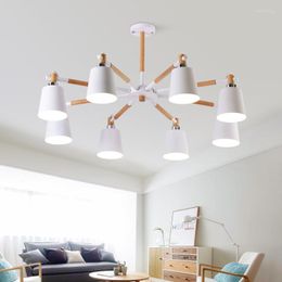 Chandeliers Modern Chandelier Lighting For Living Room Wooden Ceiling E27 Nordic Lustre With Iron Lampshade Art Deco Lustres