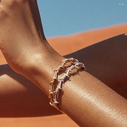 Bangle Gold Color Simple Chic Twisted Rattan Chain Bracelet Micro Pave Clear Cz Bangles For Women Girls Wire Cross Knot Charm Jewelry