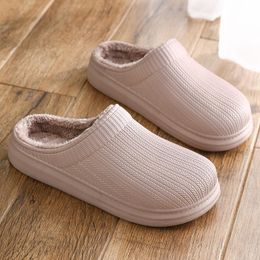 Slippers Winter Cotton Women's Solid Colour Waterproof Warm & Velvet Shoes Men's Thick-soled Couple Home