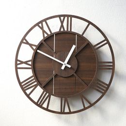 Wall Clocks Pine MDF Vintage Silent Clock Round Decorative Wooden Living Room Bedroom Decor