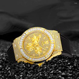 Wristwatches Missfox Gold Men's Quartz Watch Waterproof Diamond Bezel Chronograph Watches Sportswear Fashion Hand Clock For Male