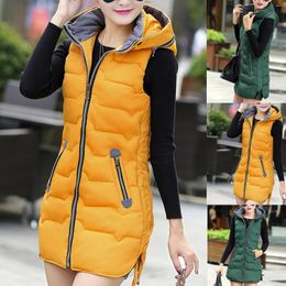 Women's Vests Long Winter Vest Coat Fashion Women Outwear Pocket Solid Elegant Ladies Warm Padded Slim Jacket Streetwear