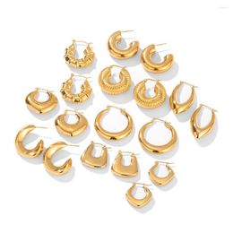 Hoop Earrings Drop Classic Hollow Square Oval Circle Jewelry18K Gold Plated Stainless Steel For Women