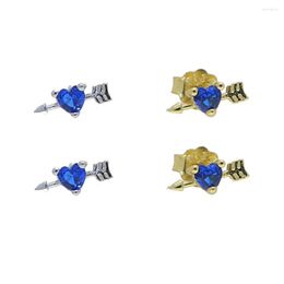 Stud Earrings 925 Sterling Silver Lover Earring Romantic Fashion Jewelry Micro Pave 5A Cubic Zirconia Blue Color Heart Arrow