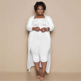 Plus Size Dresses Jumpsuits Sets 4xl for Women Strapless Jumpsuit Long Sleeve Coat Solid Colour Sexy Street Wear Clothing Wholesale 230307