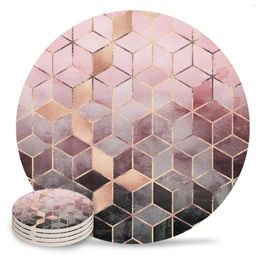 Table Mats Pink And Grey Gradient Cubes Placemats For Coffee Kitchen Accessories Decor Ceramic Coasters