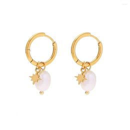Hoop Earrings Stainless Steel Woman Gold Plated Pearl Crosses Ear Piercing Accessories High Quality Korean Wholesale Jewelry