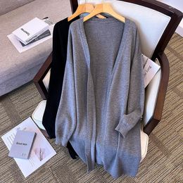 Outerwear 155Kg Plus Size Women's Bust 160 Spring Autumn Loose Casual Long Cardigan Sweater Coat Black Gray 5XL 6XL 7XL 8XL 9XL 10XL
