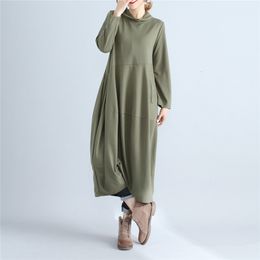 Casual Dresses Johnature Women Turtleneck Dress Brief Spring Autumn Casual Long Sleeve Pullover Loose Robe Cotton Women Soft Dresses 230321