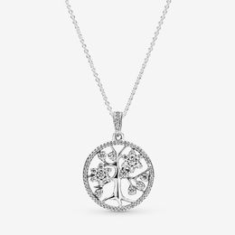 Sparkling Family Tree Necklace for Pandora Authentic Sterling Silver Fashion Party Jewellery For Women Men Girlfriend Gift designer Link Necklaces with Original Box